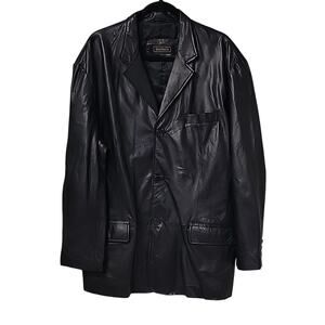 Bachrach Vintage Black Leather Blazer Jacket Mens Size Large